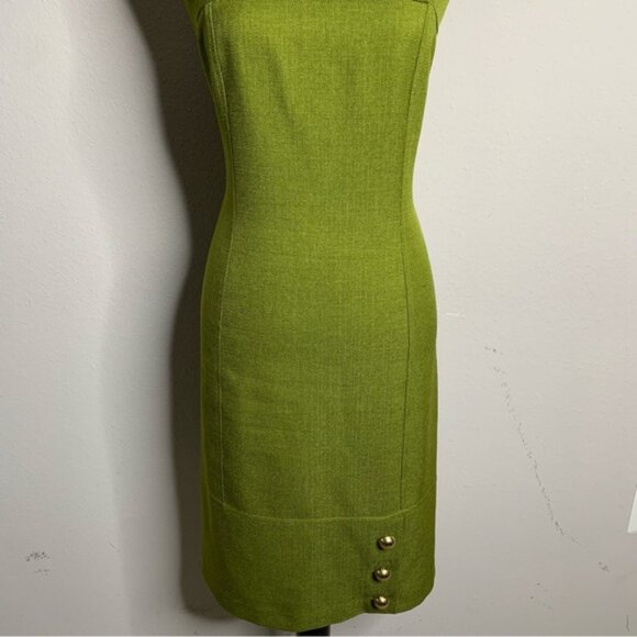 David Meister Olive Green Button Detail Sheath Dress - Picture 7 of 14